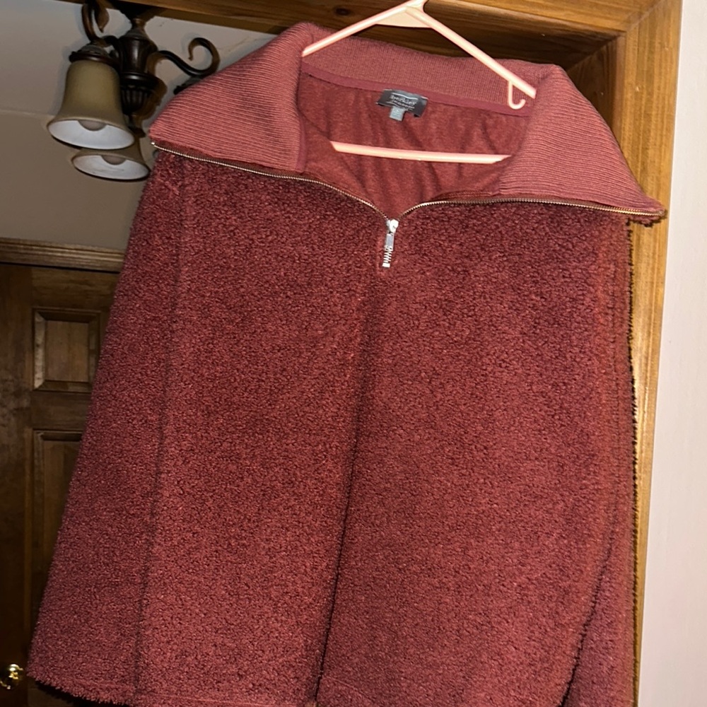 Red Oversized Polo Collar Hoodie